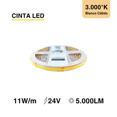 DEMASLED - Cinta LED COB 24V 11Wm Blanco Cálido 1000lmm 480LEDsm 8mm 5m SEC