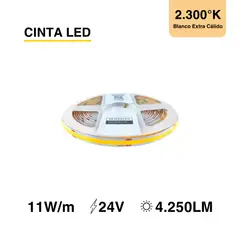 DEMASLED - Tira LED COB 24V 11Wm Blanco Extra Cálido 2300K 850lmm 480LEDsm 8mm 5m