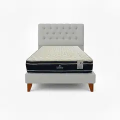 VITELIO - Cama Plaza y Media GRIS CLARO + Colchon 28 cm