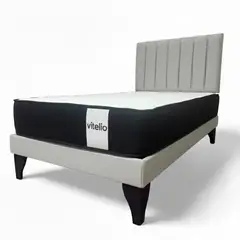 VITELIO - Cama 1 PLAZA Gris claro + Colchon 22 Grosor cm