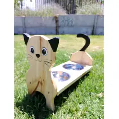 GENERICO - Comedero Elevado de Madera con 2 Platos ACERO INOX – Diseño GATITO - Decorativo y Ergonómico