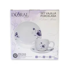 DORAL - SET VAJILLA DE TÉ PORCELANA DOÑA MARIA 12 PZA DISEÑO ADELA