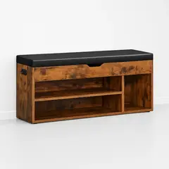 KLIK - Banco Zapatero de Madera Rústica con Asiento Acolchado y Baúl de Almacenaje