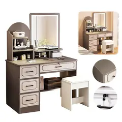 WUWAWDOGA - Tocador Moderno Melamina Con Espejo Luz y 4 Cajones 80*24*132cm Gris oscuro