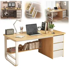 WUWAWDOGA - Escritorio Con Cajón Gabinete 120cm Pata Metálica Oficina Beige