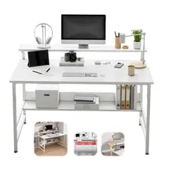 WUWAWDOGA - Escritorio Moderno Oficina Estanteria 110x45x75cm Blanco