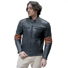 WINDESIGN - Chaqueta Moto Cuero genuino con protecciones