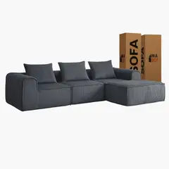 SOFA IN A BOX - Sofa Loop 3 Cuerpos + Pouf - Espuma Comprimida -270x58x170 Azul Grafito A1234