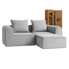 SOFA IN A BOX - Sofa Loop 2 Cuerpos + Pouf - Espuma comprimida - 194X57X170 Gris Claro G134