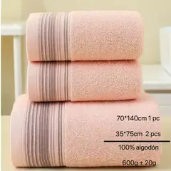 GENERICO - Set 3 Toallas de baño - Cuerpo y Manos 100% algodón