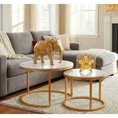 CORI CORI - Mesa de Centro Anidada con Cubierta de Piedra Sinterizada 80 cm + 60 cm