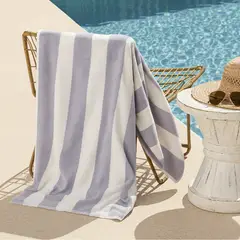 NAUTICA - Toalla de playa 100% Algodón 163x81 diseño rayas gris