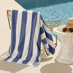 NAUTICA - Toalla de playa 100% Algodón 163x81 diseño rayas azul