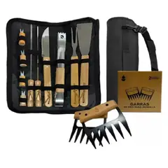 GENERICO - Pack Set Asado Parrilla 10 Uds + 2 Garra