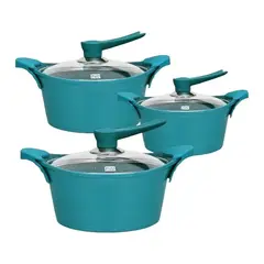 BOHLIER - Batería Cocina 6 Piezas Aluminio Fundido Celeste 21