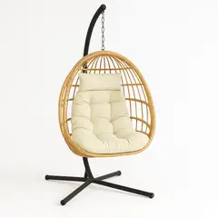 SPACE HOME - Reposera Colgante de Ratán Beige Diseño Premium para Interior y Exterior