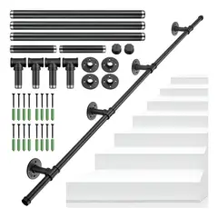 EVERSO - Pasamanos De Tubo Negro Escalera De 3m+tornillo Para Escuela Negro