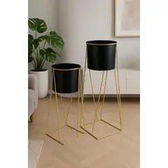 GENERICO - Maceteros Pedestal Set 2 unidades Macetas negro Porta maceta