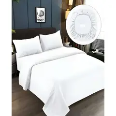 GENERICO - JUEGO DE SABANAS DE 500 HILOS 2 PLAZAS BLANCO