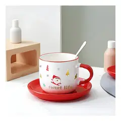 GENERICO - Taza De Navidad Con Plato Y Cuchara Taza Té Cafe Santa Claus
