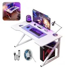 WUWAWDOGA - Escritorio Gamer Profesional K Mesa Con Rgb 100x72x50 Cm Blanco o Marrón