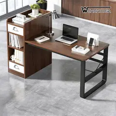 WUWAWDOGA - Escritorio Oficina Pc Con 2 Cajones Y 3niveles De Repisas 130x60x110CM Marrón