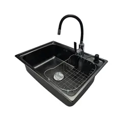 MODERN SPACE - Lavaplatos 61x43 Cm Negro Con Rejilla + Dispensador + Llave