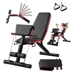 EVERSO - Press Banca Abdominal Reclinable Para Pesas Con Bandas