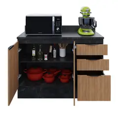 TECNOMOBILI - MUEBLE BASE COCINA 2 PUERTAS 3 CAJONES MARMÓL LUNAR/ALMENDRA 120 CM CZ4200