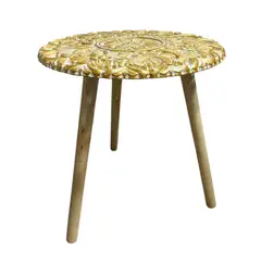GENERICO - Mesa Lateral Dorada Mesa De Centro Tallada Mandala 30cm