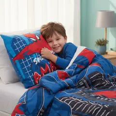 MASHINI - Plumón Spiderman Azul Reversible 1,5 Plazas + Funda Almohada
