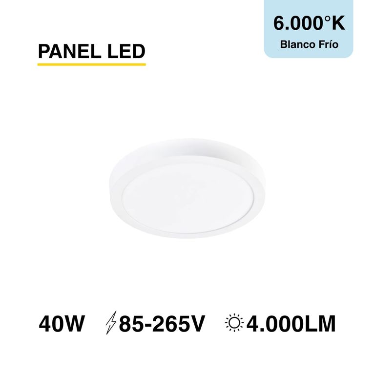 Panel LED Redondo 60cm 40W 4800lm blanco Frío Sobrepuesto