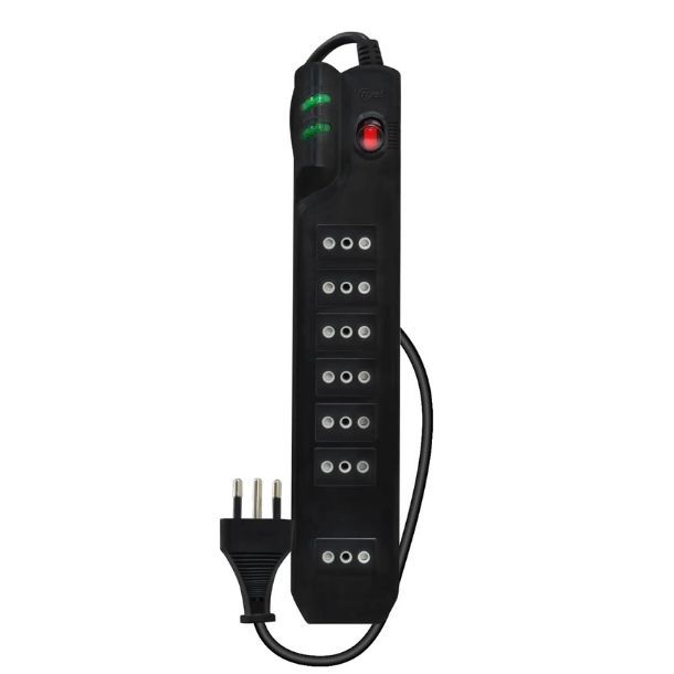 Alargador Protector De Voltaje 2,1 Metros 9304 Color Negro Certificado 1400w 7 Salidas