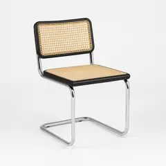 SPACE HOME - Pack 2 Sillas Breuer Negras de Madera y Ratán con Patas de Acero Estilo Vintage