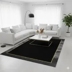 GENERICO - ALFOMBRA 160x200 CON DISEÑO NEGRO BORDES DORADO MODERNO ELEGANTE WM