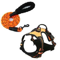OLEVO - Arnés perro grande XL reflectante con correa naranja