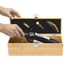 GENERICO - Set De Vino Accesorios Para Vino + Caja De Madera 5 Piezas
