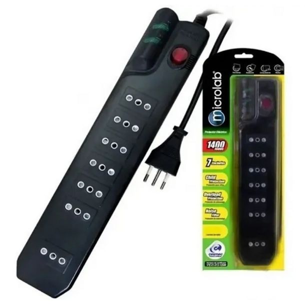 Alargador Protector De Voltaje 3 Metros 9305 Color Negro Certificado 1400w 7 Salidas