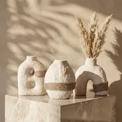 SANTU HOME & DECO - Set 3 Floreros Cerámica Eco Terra