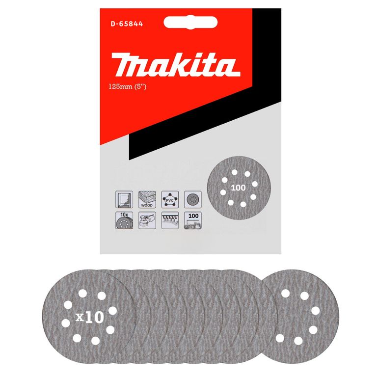 10 Discos Lija Velcro 125mm (5'') Grano 100 D-65844 100