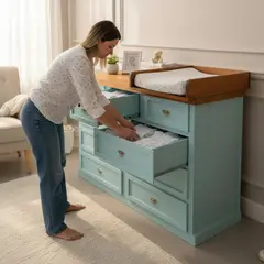 ARCA MUEBLES - Cómoda de madera 9 cajones y mudador Menta 90ALTOx45FONDOx120ANCHO