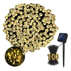 GENERICO - 100 Luces Solares Led Navidad Calidas Guirnalda Sensor de Luz