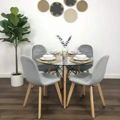 PANDALINO - Comedor Mesa Redonda Elida 80 cm + 4 Sillas Vorak Gris