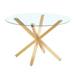 PANDALINO - Mesa Redonda Equiz 100cm - Base X Dorada - Vidrio Templado