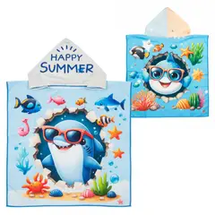 OKAERI - TOALLA DE BAÑO / PLAYA CON CAPUCHA NIÑAS Y NIÑOS - Celeste