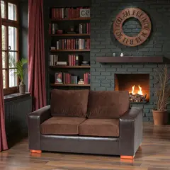 GENERICO - Sofá Elam 2 Cuerpos - Cuero Sintético y Tela Felpa / Muebles Altiro