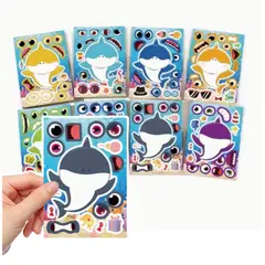 GENERICO - 8 Pegatinas Baby Shark Stickers Armable Rompecabezas Tiburon