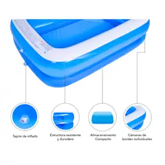 GENERICO - Piscina Rectangular Inflable Familiar 2 Anillos 262X175X51 CM