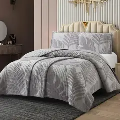 GENERICO - CUBRECAMA GRIS TUFTING 2 PLAZA DE VERANO MODERNO ELEGANTE SERIE 3 TF