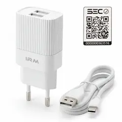 IRM - Cargador Rapido Doble Puerto Usb Con Cable Usb-c Certificado SEC